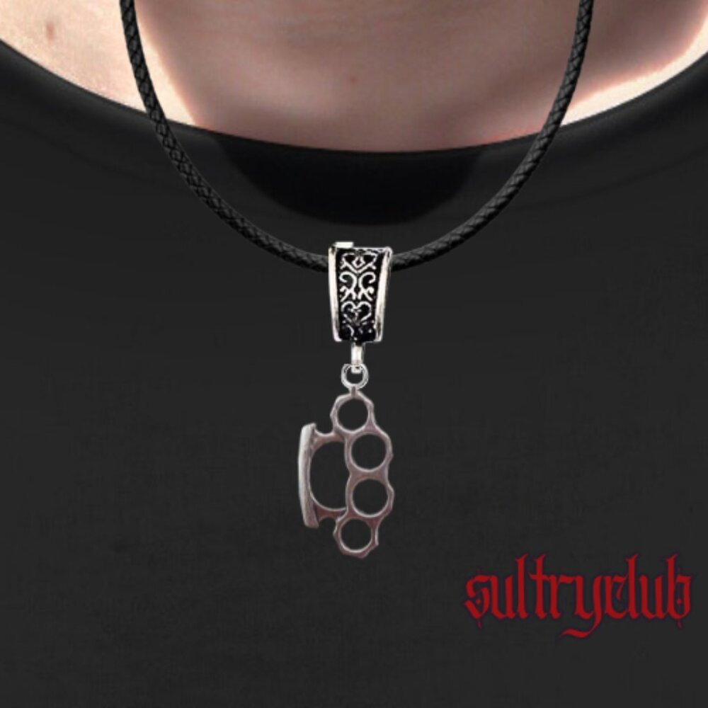Mens Brass Knuckle Duster Necklace